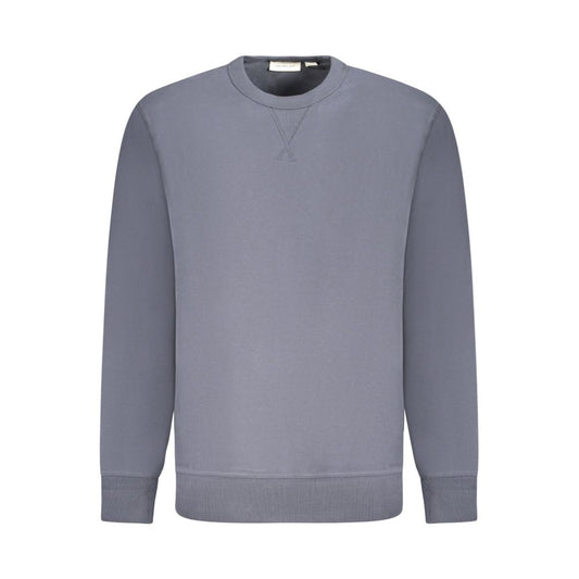 Calvin Klein blue cotton men sweater with crew neck, brushed texture, contrasting details, and iconic logo for stylish comfort.