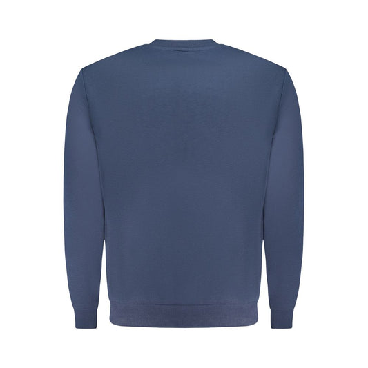 Back view of U.S. Grand Polo blue cotton sweater, long sleeve, brushed crew neck with embroidery logo.