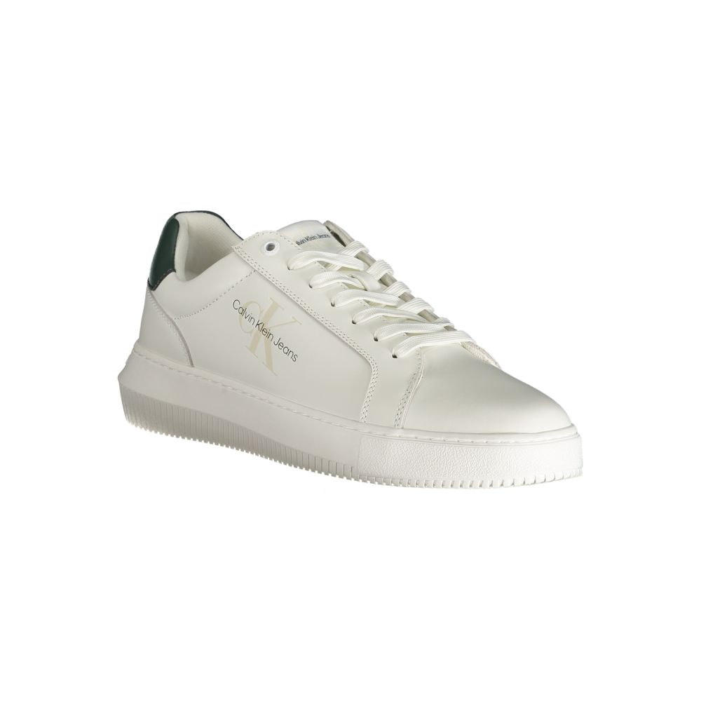 Calvin Klein White Polyester Sneaker with contrast details and logo, featuring laces and made from recycled materials.