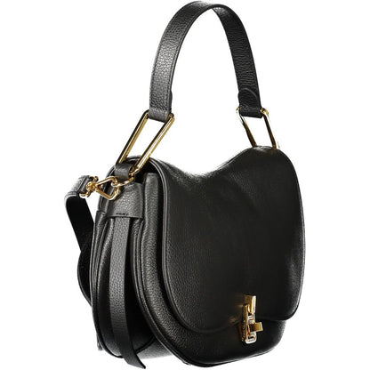 Coccinelle Black Leather Women Handbag with shoulder strap and gold swivel closure, side view