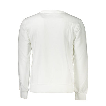 Back view of Cavalli Class White Cotton Men Sweater showcasing sleek design and luxury comfort.