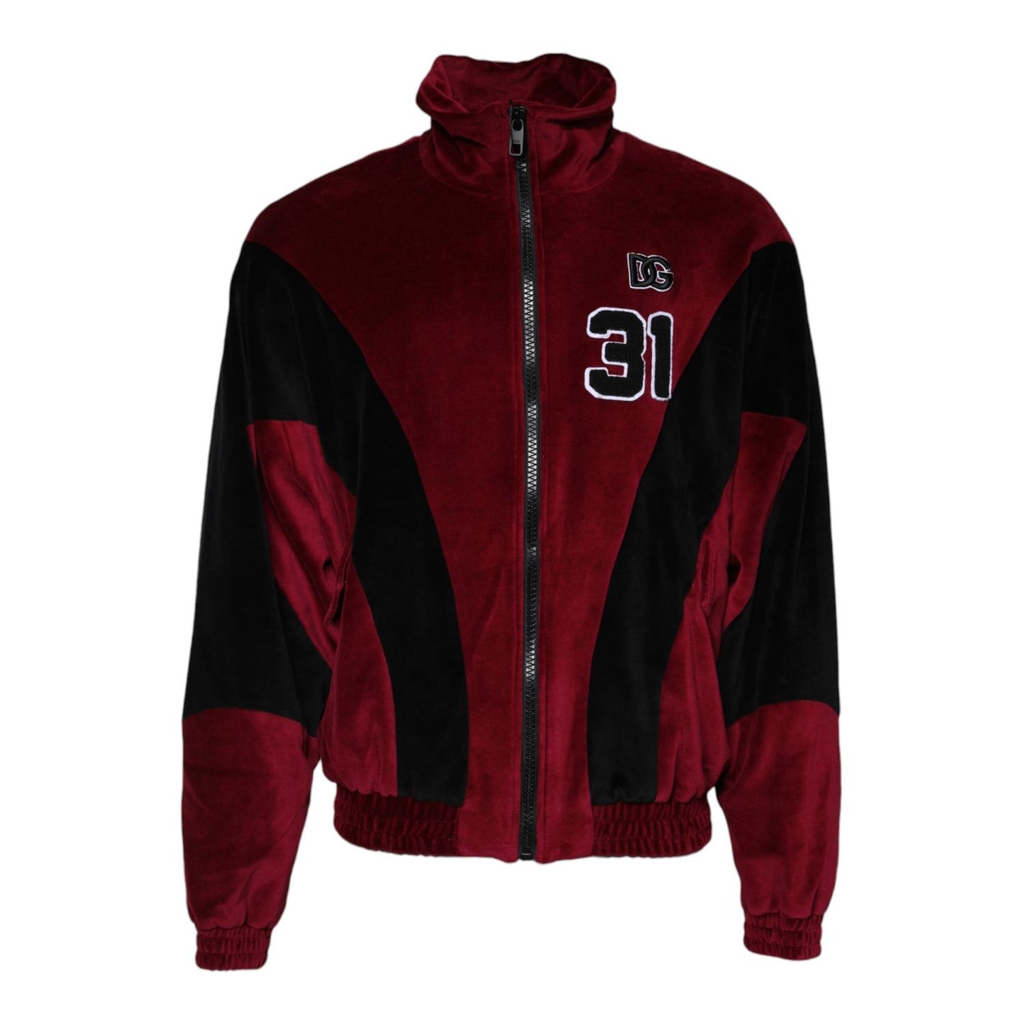 Dolce & Gabbana Red Black Cotton Logo FullZip Bomber Jacket