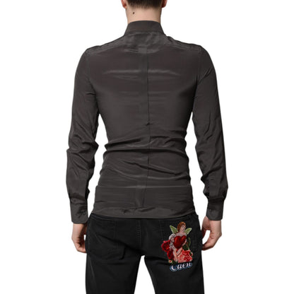 Dolce & Gabbana Dark Gray Silk GOLD Dress Formal Shirt