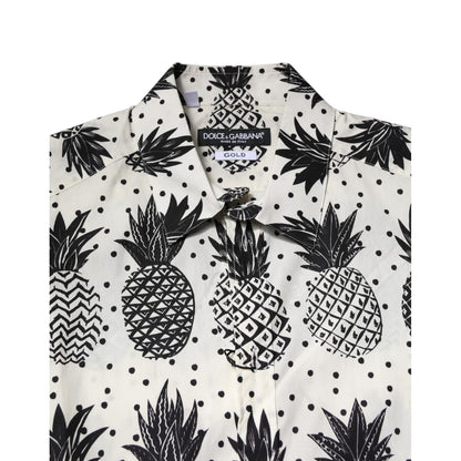 Dolce & Gabbana White Pineapple Print Long Sleeve GOLD Shirt