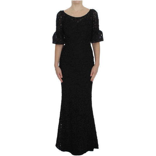Dolce & Gabbana Elegant Black Floral Lace Maxi Dress Dolce & Gabbana Black