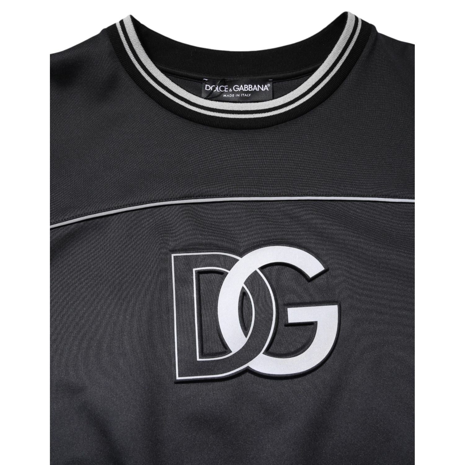 Dolce & Gabbana Black Logo Polyester Crew Neck Men Pullover Sweater