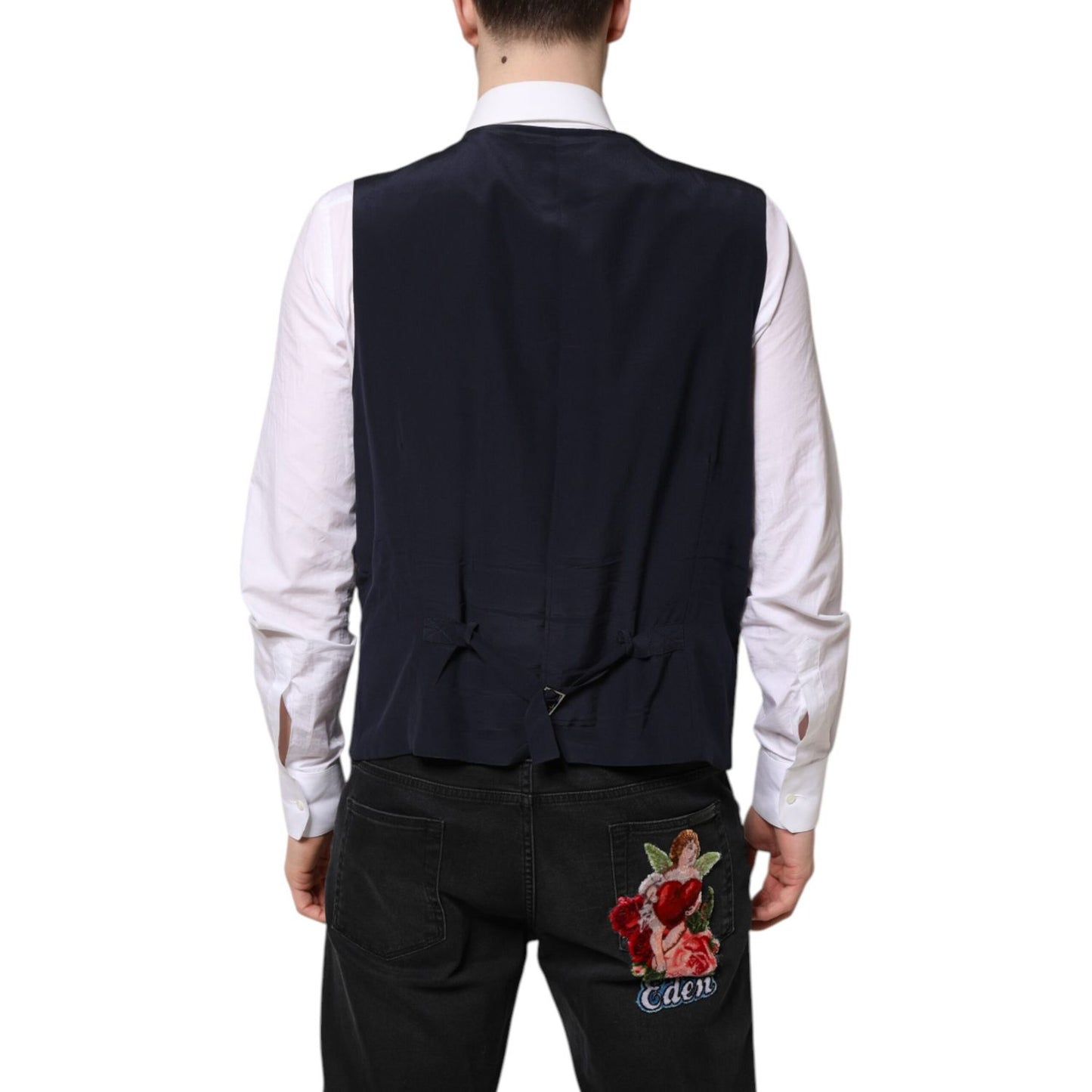 Dolce & Gabbana Black Wool Waistcoat Dress Formal Vest