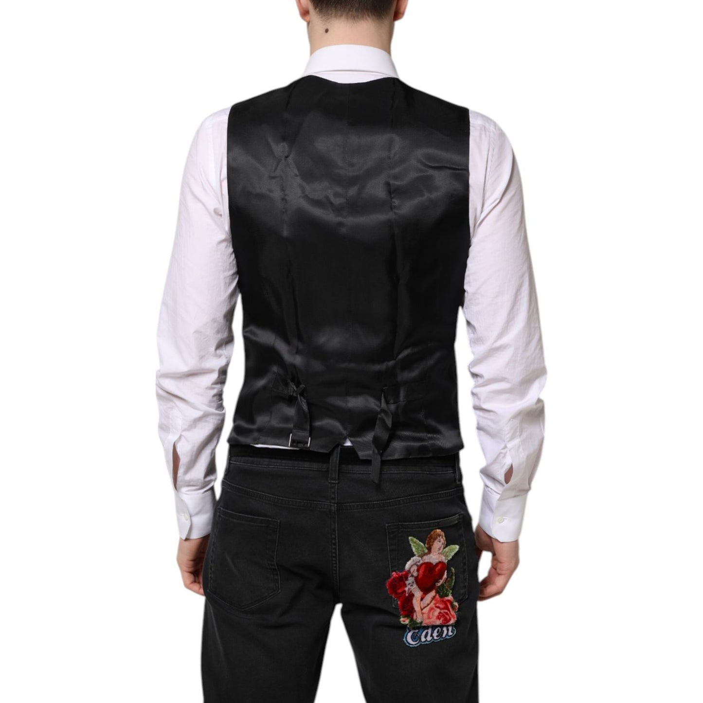 Dolce & Gabbana Black Wool Waistcoat Dress Formal Vest