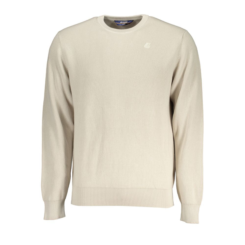 K-WAY Beige Crew Neck Cotton Sweater with Logo Detail for chic casual style