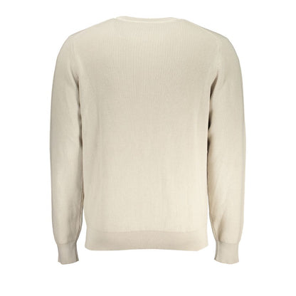 K-WAY Beige Crew Neck Cotton Sweater with Logo Detail, back view, showcasing long sleeves and classic fit.