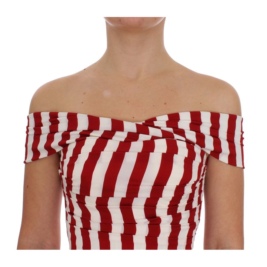 Dolce & Gabbana Red White Silk Stretch Dress