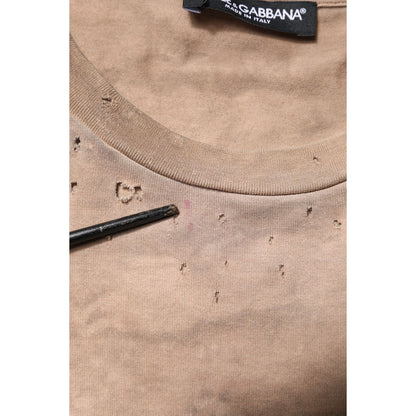 Dolce & Gabbana Beige Tie Dye Logo Print Cropped T-shirt