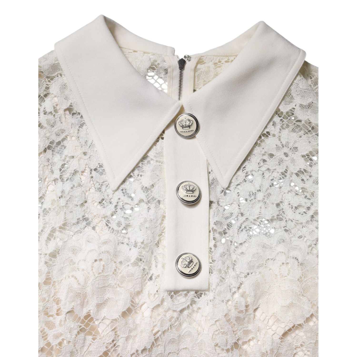 Dolce & Gabbana White Floral Lace Long Sleeves A-line Dress