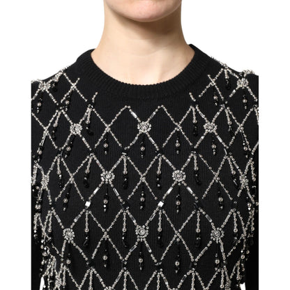 Dolce & Gabbana Black Cashmere Embellished Long Sleeves Top