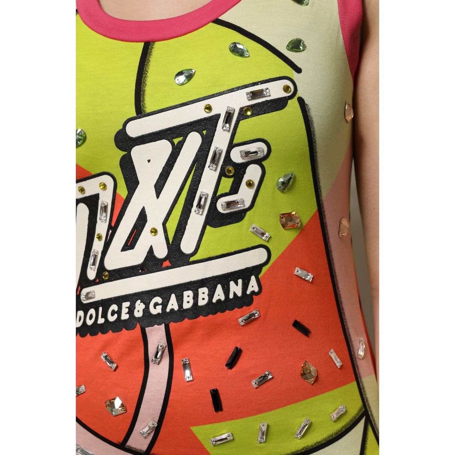 Dolce & Gabbana Multicolor Printed Crystal Embellishment Top