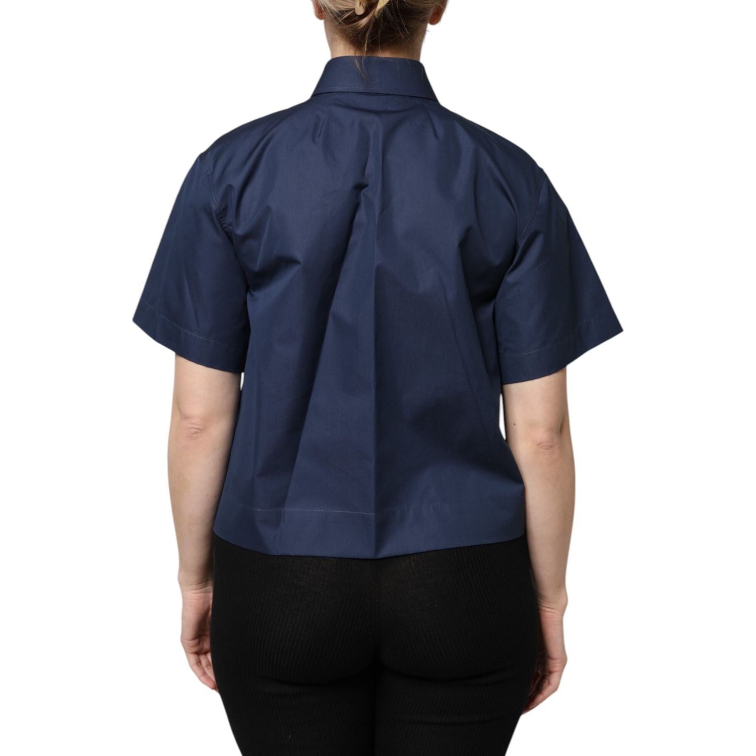 Dolce & Gabbana Blue Cotton Short Sleeves Button Down Top