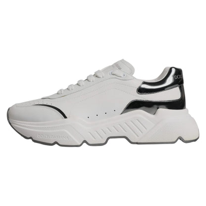 Dolce & Gabbana White Silver DAYMASTER Leather Sneakers Shoes