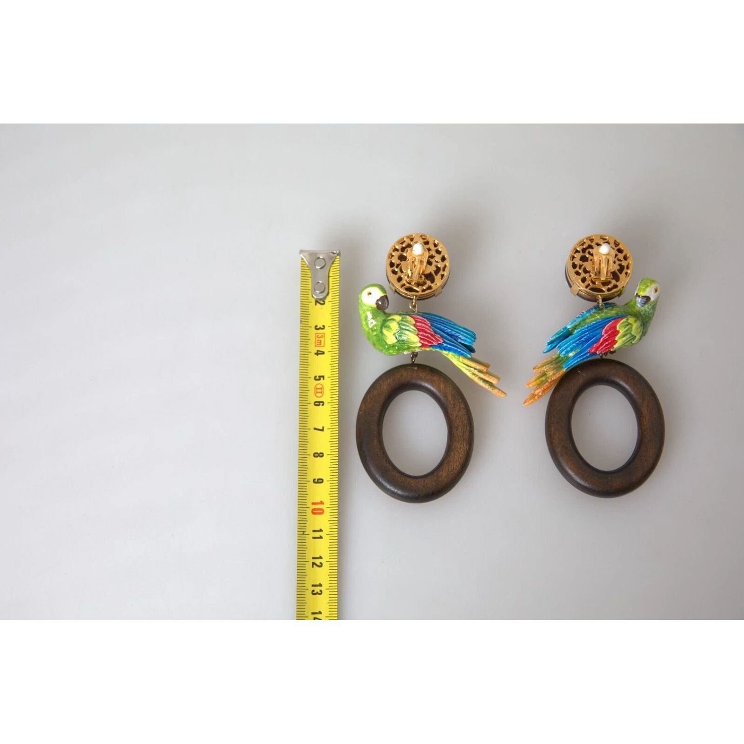 Dolce & Gabbana Multicolor Parrot Wood Brass Crystal Embellished Earrings