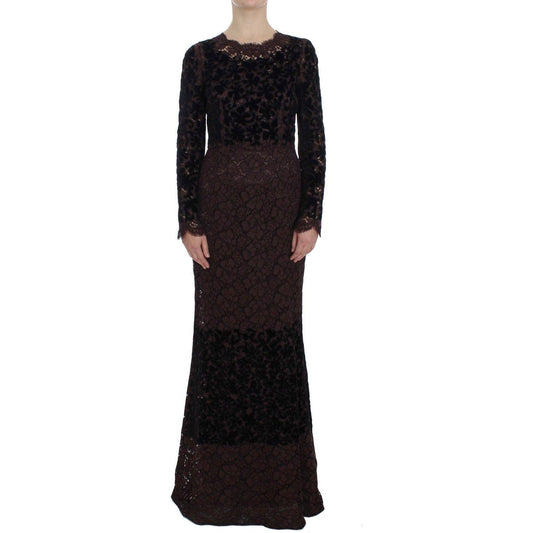 Dolce & Gabbana Elegant Purple Floral Lace Maxi Dress Dolce & Gabbana Black
