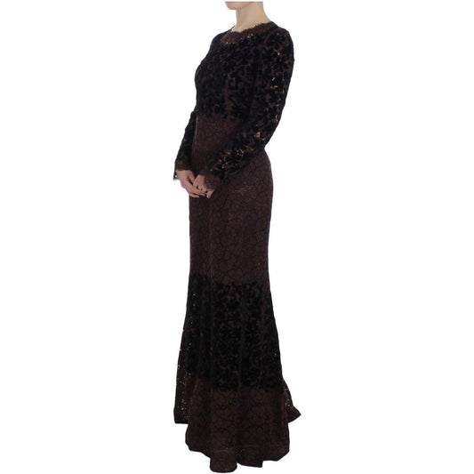 Dolce & Gabbana Elegant Purple Floral Lace Maxi Dress Dolce & Gabbana Black