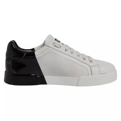 Dolce & Gabbana White Black Logo Portofino Men Sneaker Shoe