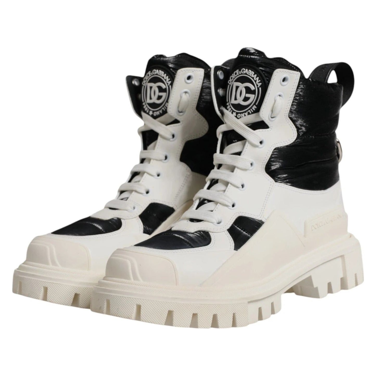 Dolce & Gabbana White Padded Mid Calf Lace Up Boots Shoes