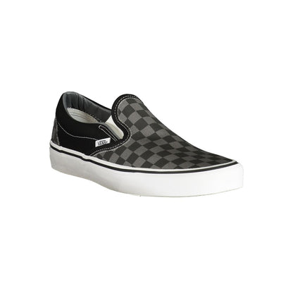 Vans Black Polyester Men Sneaker with classic slip-on design and black checked pattern for stylish urban appeal.
