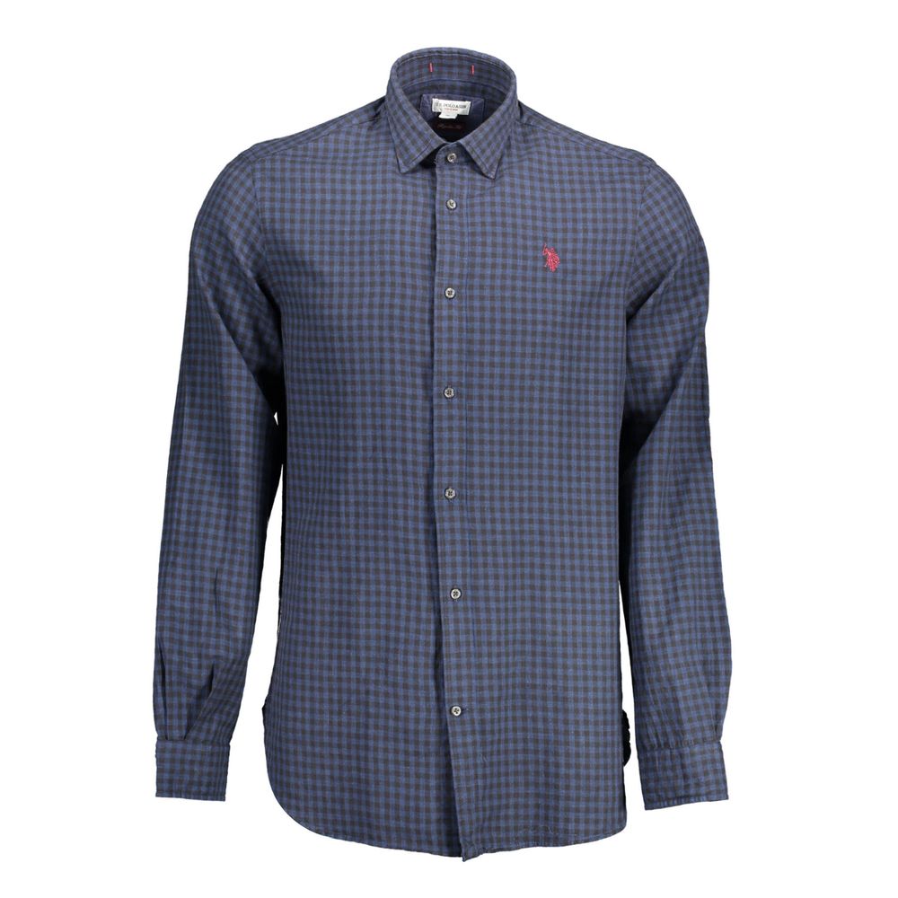 U.S. POLO ASSN. Blue Cotton Men Shirt with French collar and iconic embroidery, crafted in Turkey for elegance and comfort.