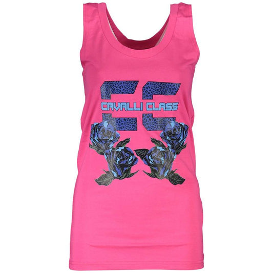 Cavalli Class Pink Cotton Women Tank TopElevate your wardrobe with the epitome of bold sophistication—the Cavalli Class Pink Tank Top. This trendy piece redefines casual chic with its wide shoulders and classic round neckline, complemented by an eye-catch