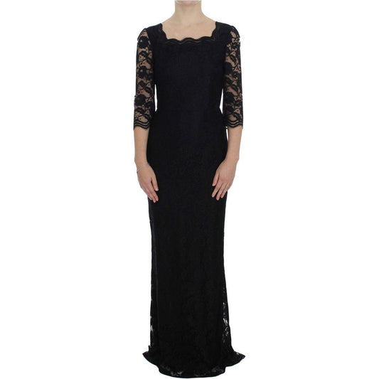 Dolce & Gabbana Elegant Black Floral Lace Maxi Dress Dolce & Gabbana Black