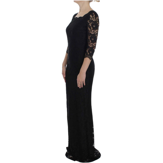 Dolce & Gabbana Elegant Black Floral Lace Maxi Dress Dolce & Gabbana Black