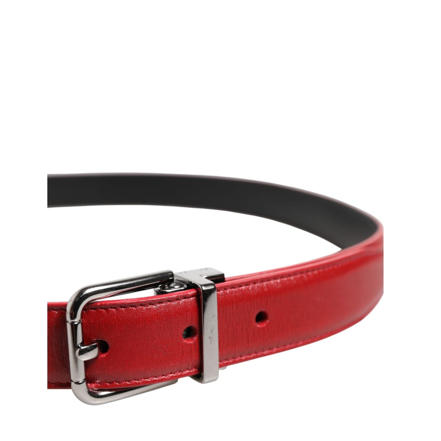 Dolce & Gabbana Red Leather Silver Tone Metal Buckle Belt