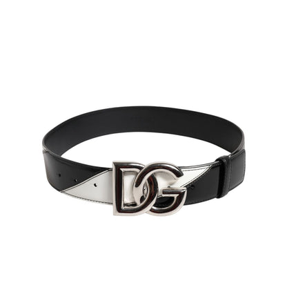 Dolce & Gabbana Black White Leather DG Metal Buckle Belt