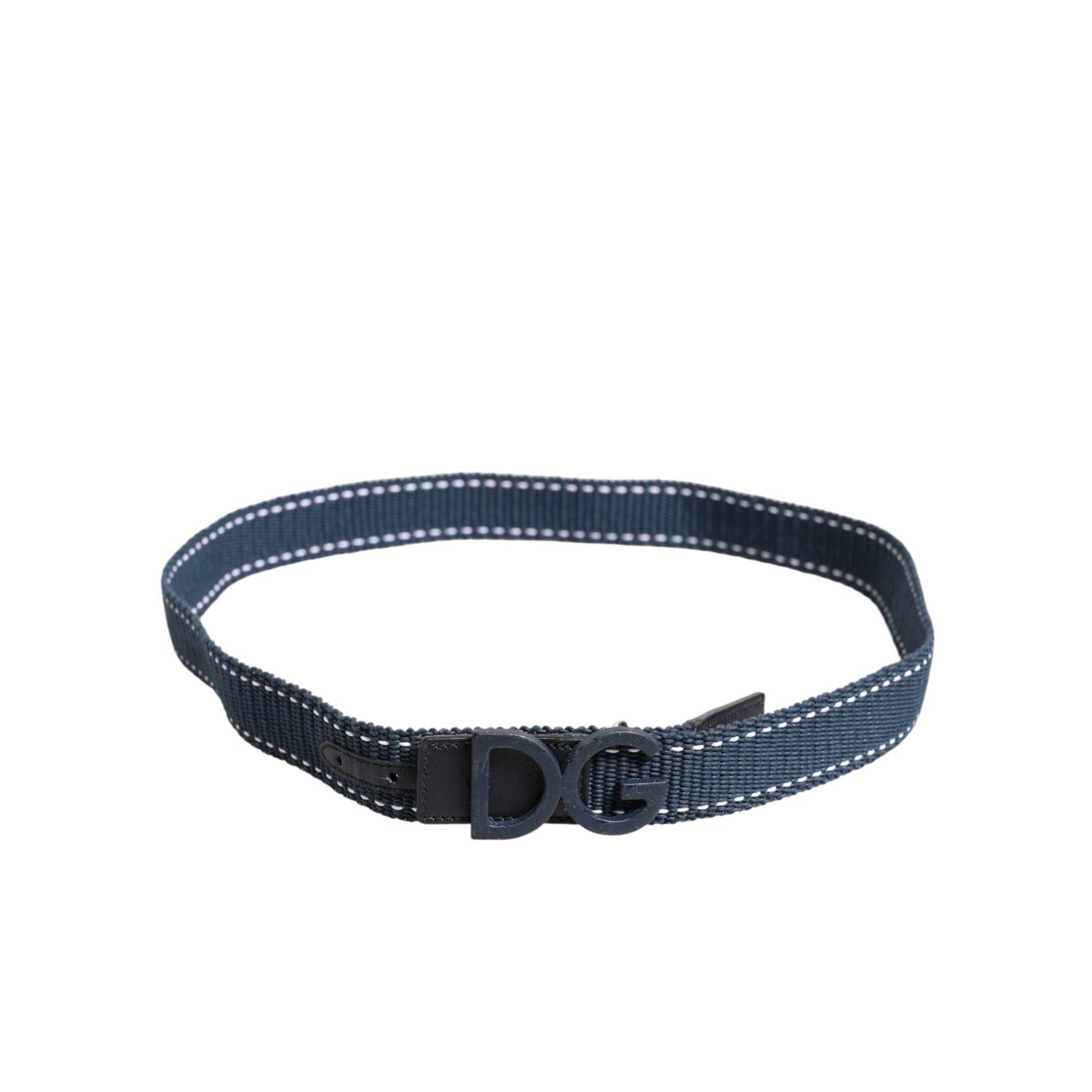 Dolce & Gabbana Blue Cotton Leather DG Logo Metal Buckle Belt