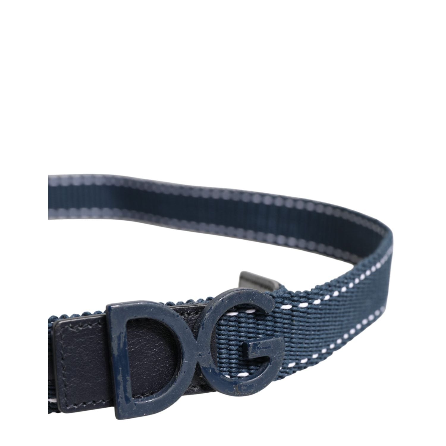 Dolce & Gabbana Blue Cotton Leather DG Logo Metal Buckle Belt