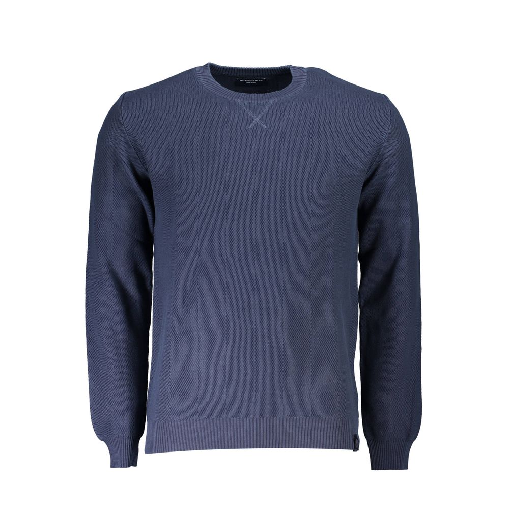 North Sails Blue Cotton Men Sweater with crew neck and long sleeves, showcasing nautical style and organic cotton material.
