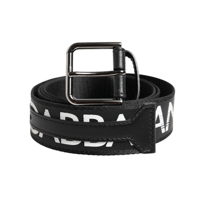 Dolce & Gabbana Black White DG Logo Brass Metal Buckle Belt