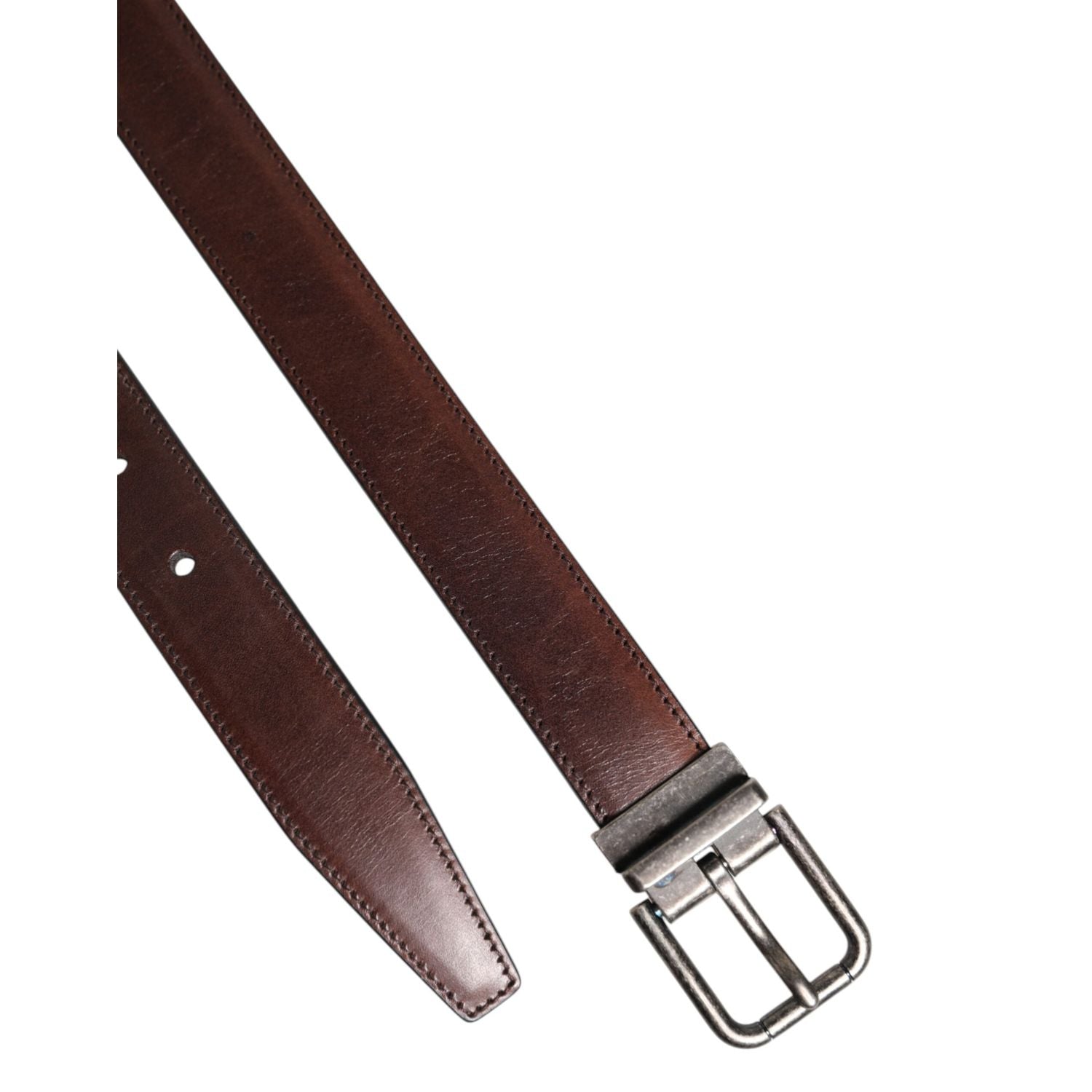 Dolce & Gabbana Brown Classic Calf Leather Metal Buckle Belt
