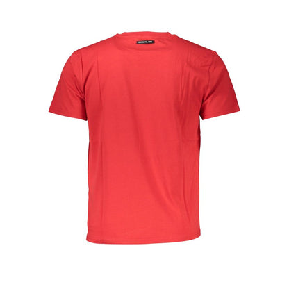 Cavalli Class Red Cotton Men T-Shirt, back view showing short sleeves and regular fit, made from premium cotton for comfort and style.