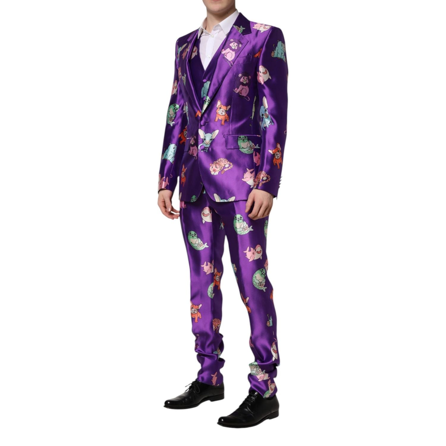 Dolce & Gabbana Purple Silk Animal Print 3 Piece Suit