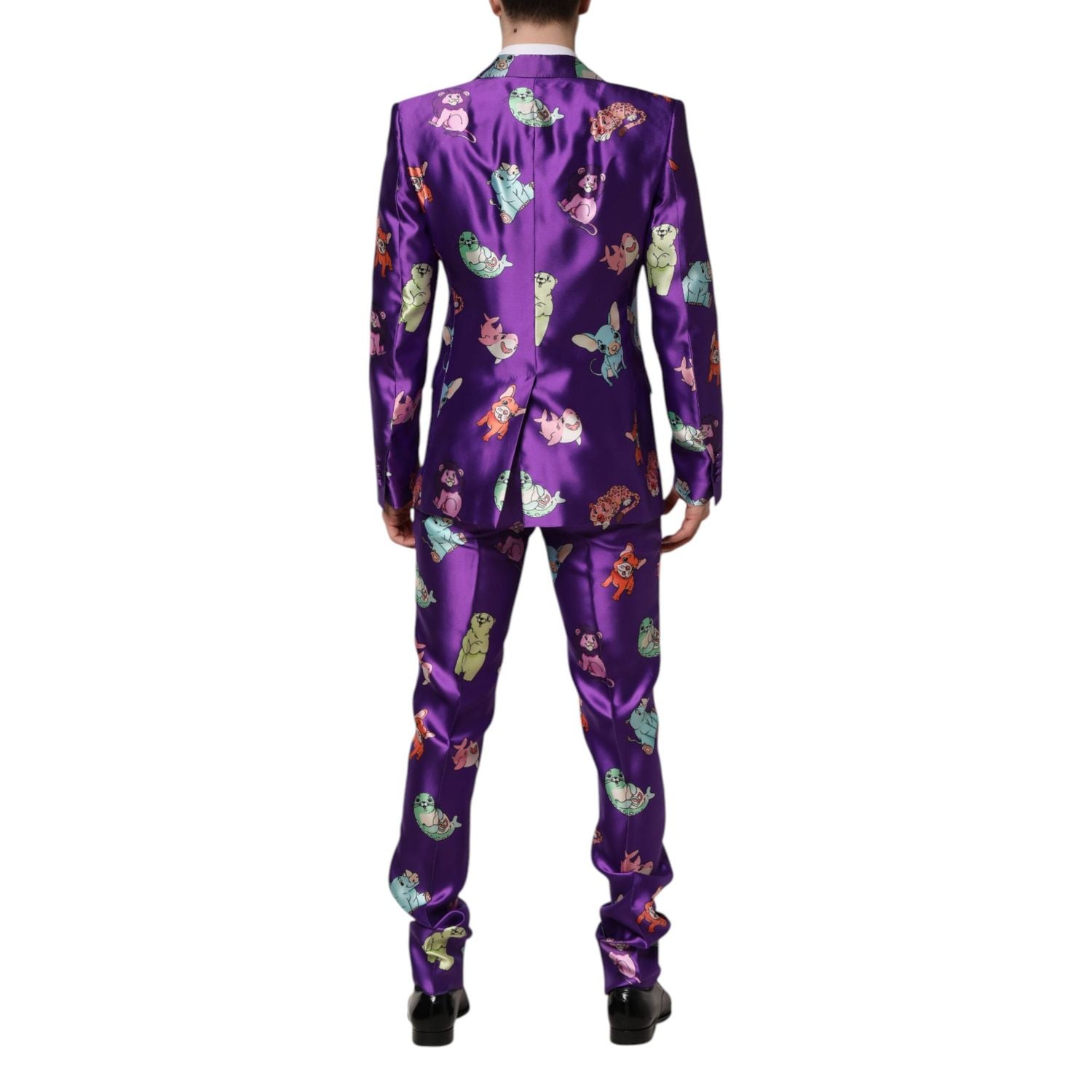 Dolce & Gabbana Purple Silk Animal Print 3 Piece Suit