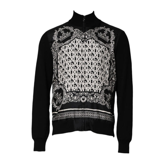 Dolce & Gabbana Black White Bandana Print Full Zip Sweater