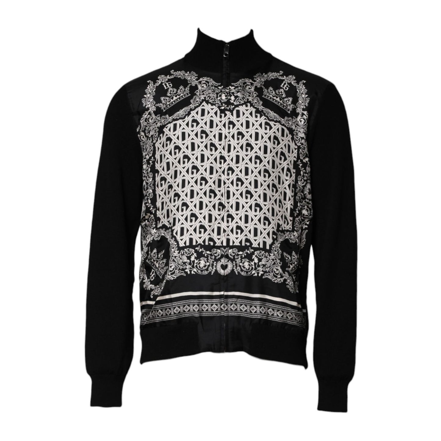 Dolce & Gabbana Black White Bandana Print Full Zip Sweater