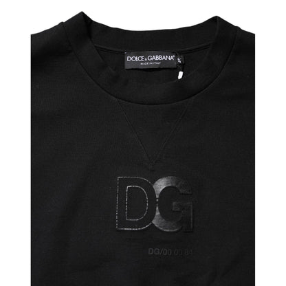 Dolce & Gabbana Black Embossed Logo Cotton Crew Neck Sweater