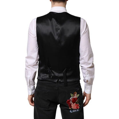 Dolce & Gabbana Pink Floral Satin Formal Men Waistcoat Vest