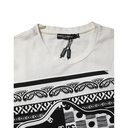 Dolce & Gabbana White Cotton Logo Bandana Print T-shirt