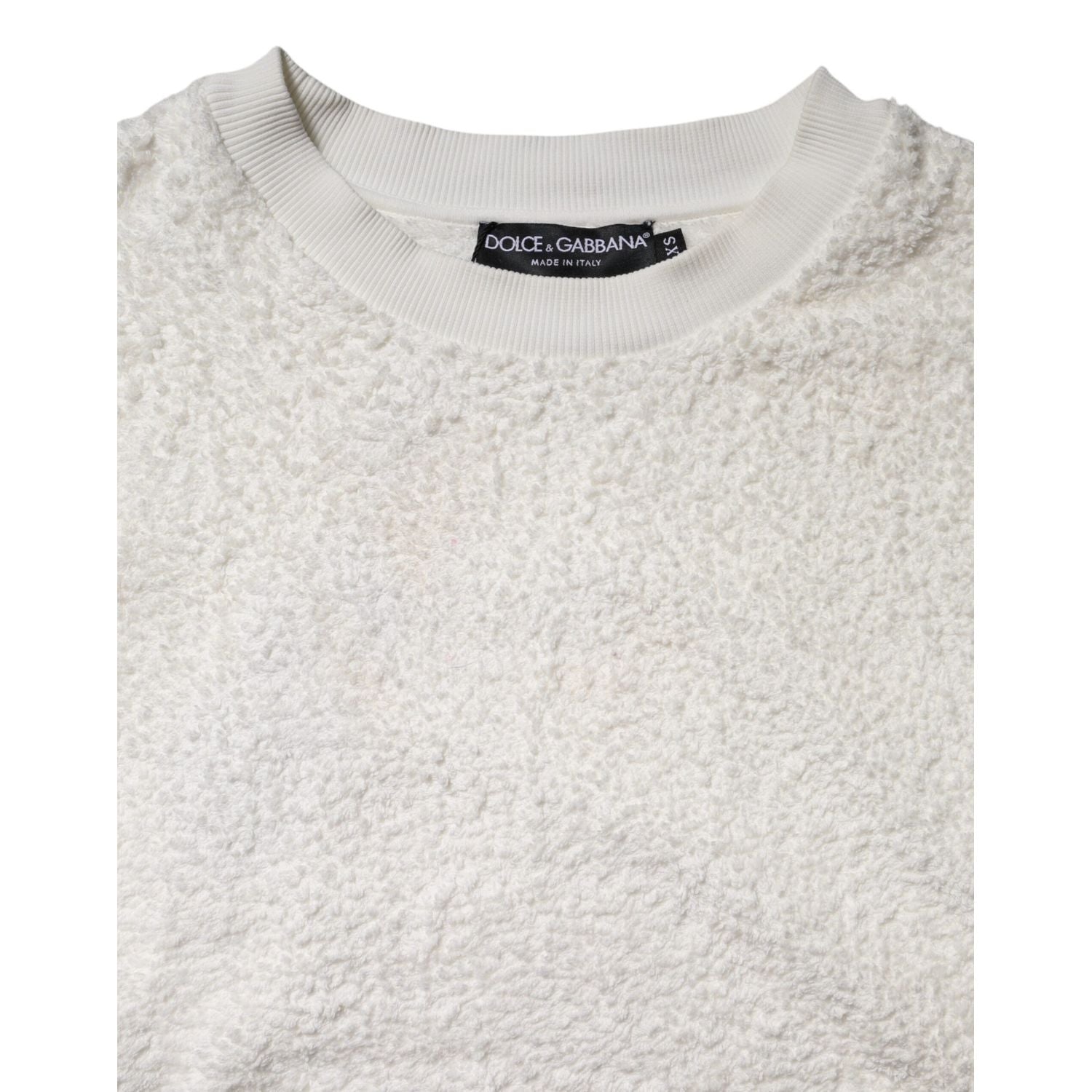 Dolce & Gabbana White Cotton Fleece Crew Neck Sweater