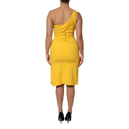 Dolce & Gabbana Yellow One Shoulder Side Slit Midi Dress