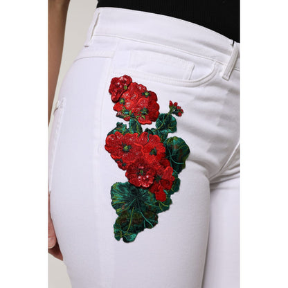 Dolce & Gabbana White Floral Sequined GIRLY Denim Jeans