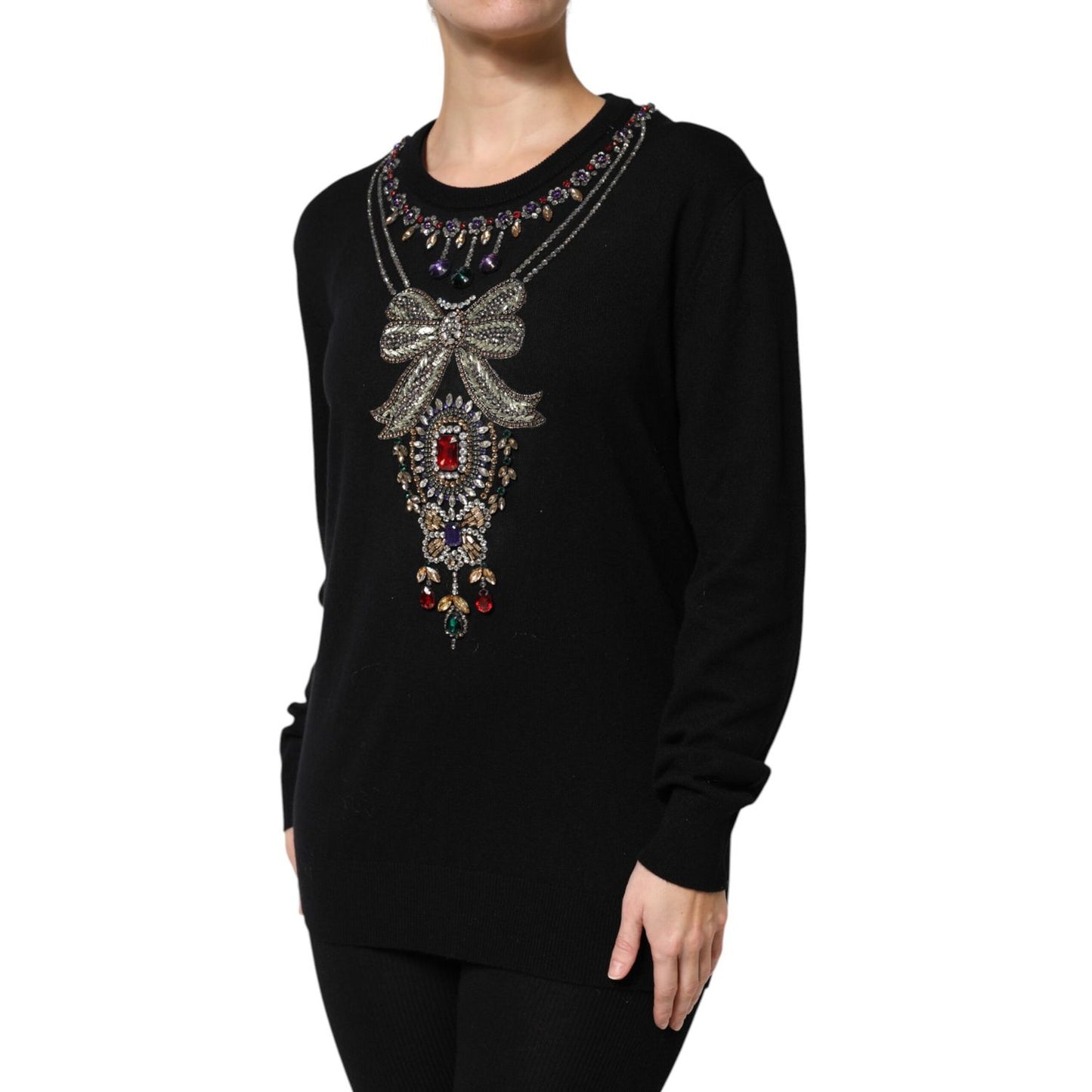 Dolce & Gabbana Black Cashmere Crystal Embellished Sweater
